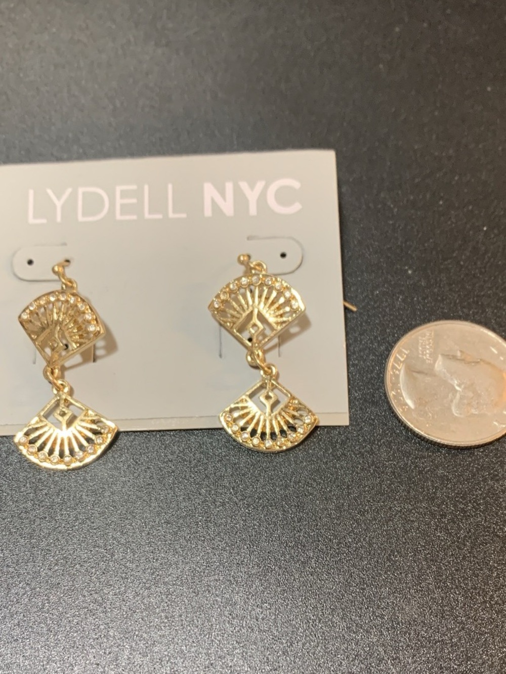 NWT Lydell NYC dainty Gold tone and rhinestone Fan Drop Earrings